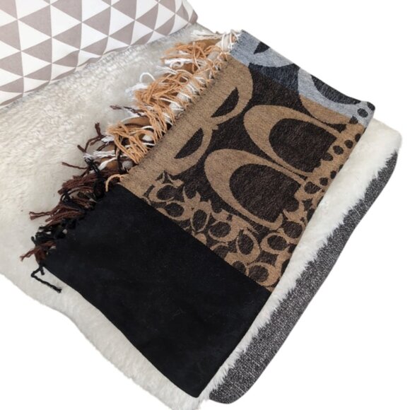 Coach Monogram Patchwork Boho Pashmina Preppy Large Fringe Scarf - Picture 2 of 9